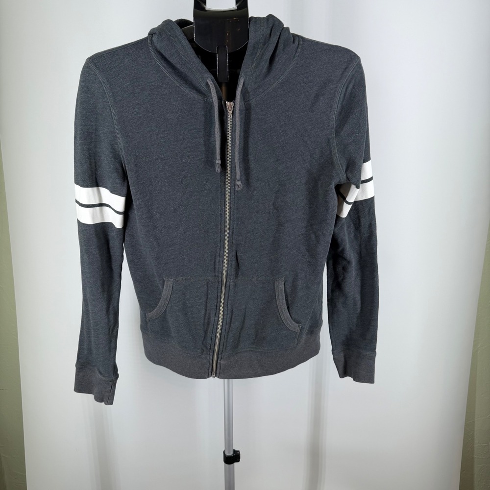 Victorias Secret Angel Zip Up‎ Hoodie Charcoal Gray Pink Graphic Striped S